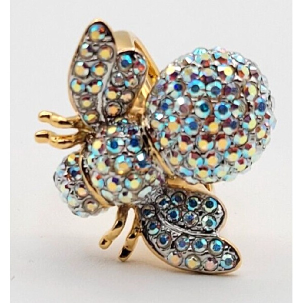 JOAN RIVERS BUMBLE BEE RING SIGNED CRYSTAL GREEN EYES SZ‎ 10.5